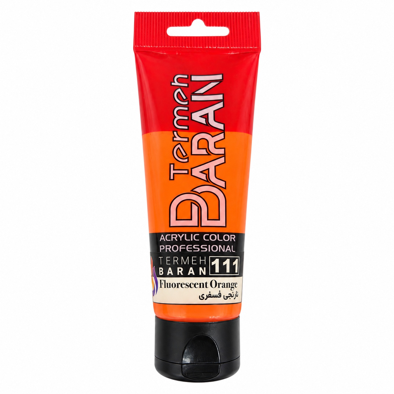 رنگ اکریلیک ترمه باران 75 میل کد 111 رنگ نارنجی فسفری FLURESCENT ORANGE
