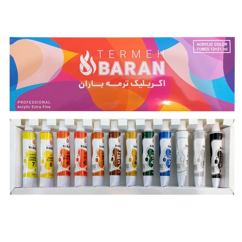 رنگ اکریلیک ترمه باران 12 رنگ 21 میل