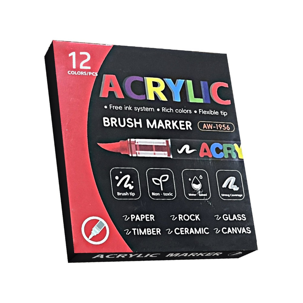 ماژیک براش اکریلیک 12 رنگ مدل AW
