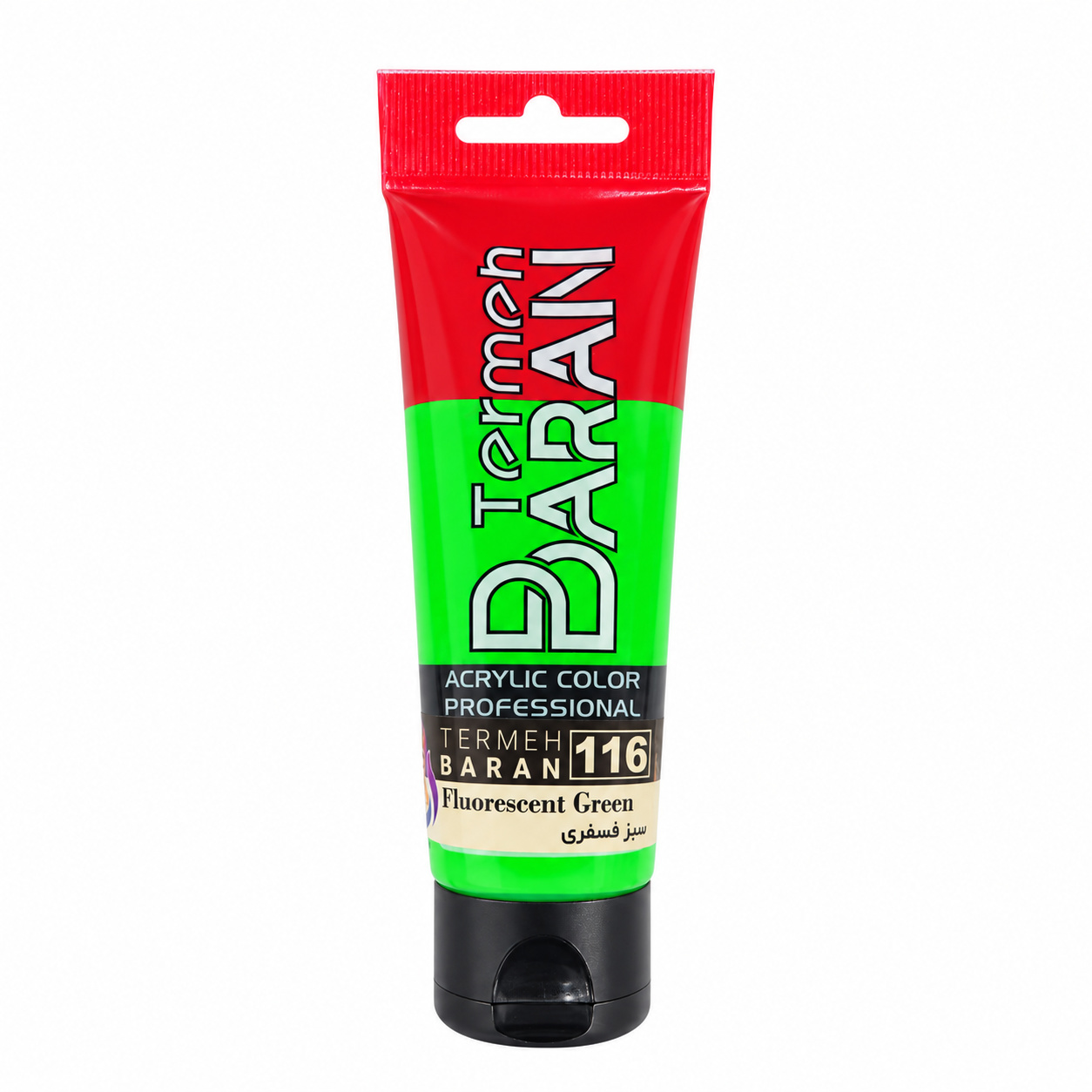 رنگ اکریلیک ترمه باران 75 میل کد 116 رنگ سبز فسفری FLURESCENT GREEN