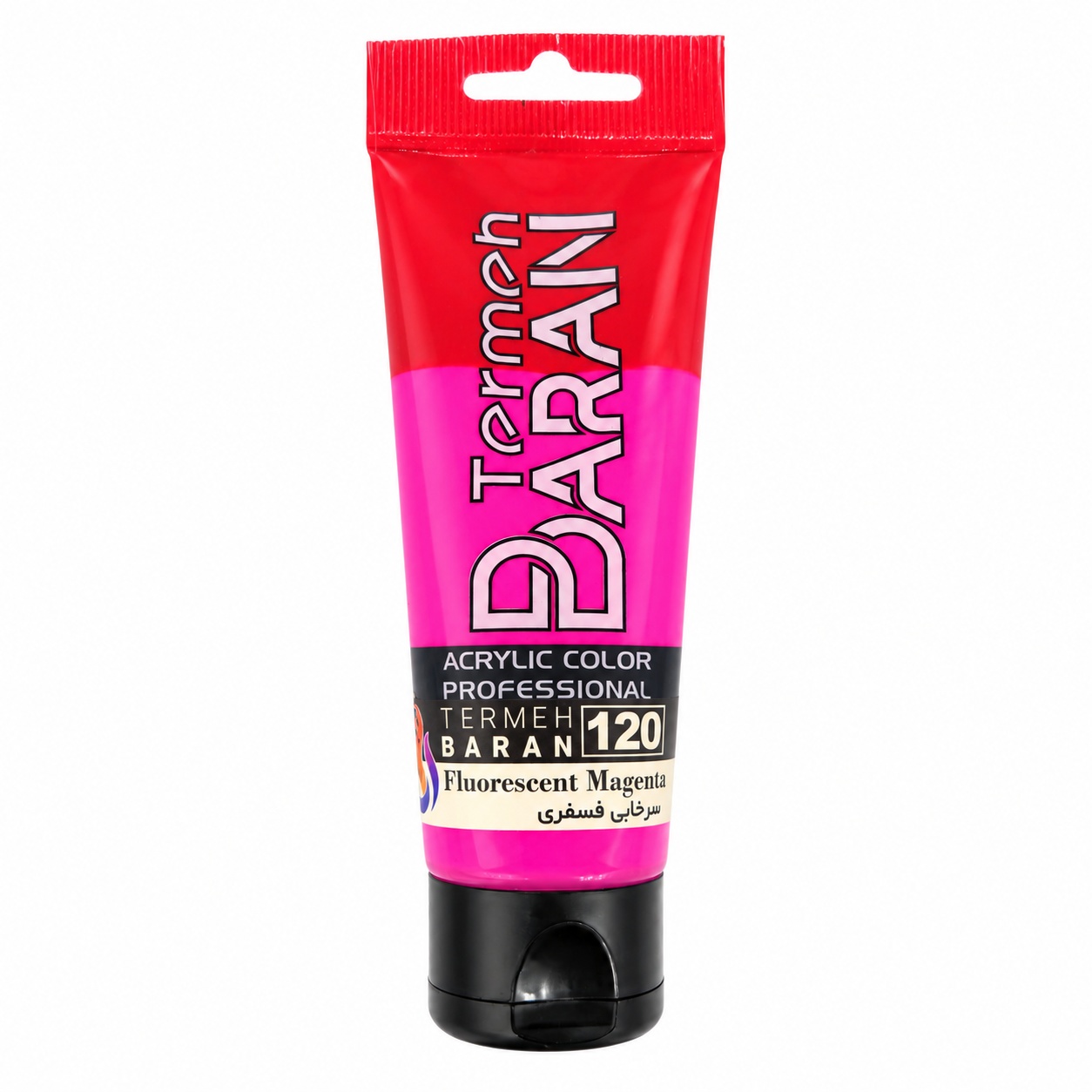 رنگ اکریلیک ترمه باران 75 میل کد 120 رنگ سرخابی فسفری FLURESCENT MAGENTA