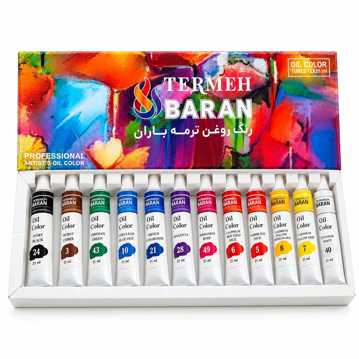 ست رنگ روغن ترمه باران 21 میل بسته 12 رنگ