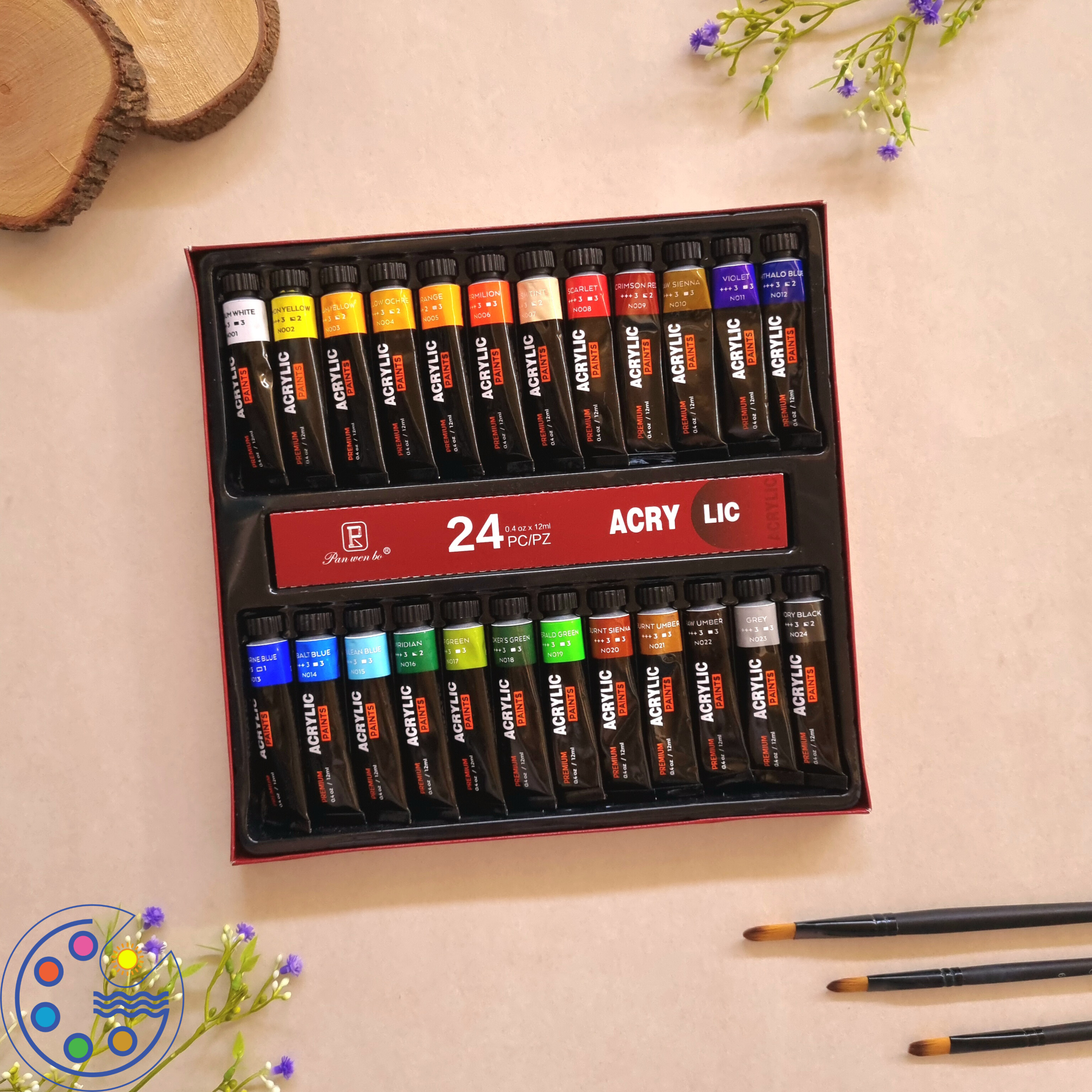 رنگ اکریلیک 24 رنگ پن ون بو PAN WEN BO